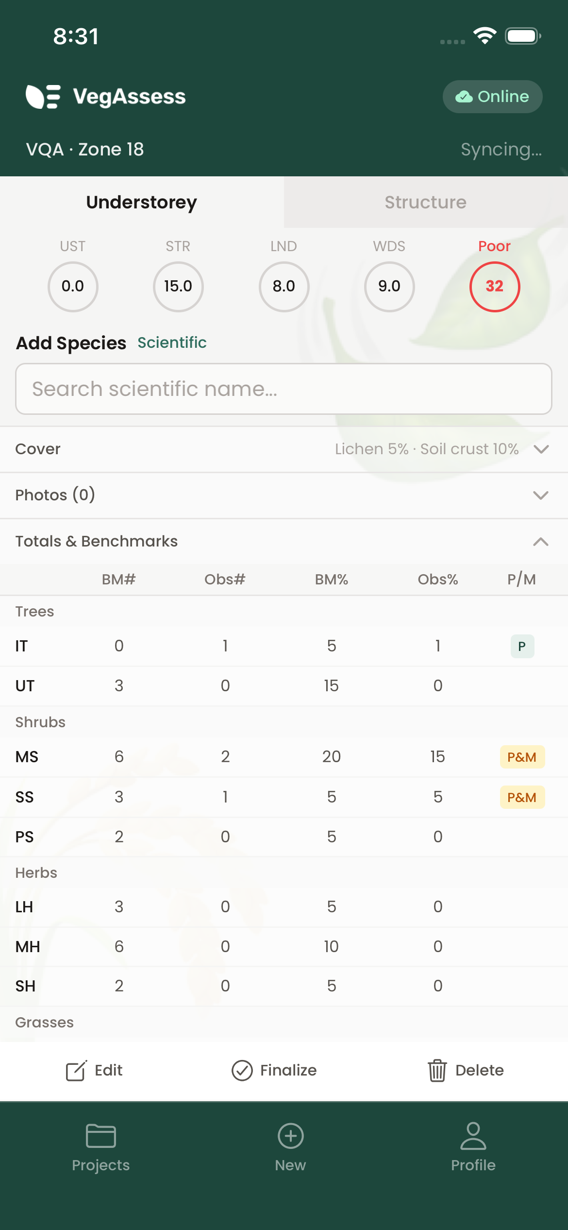Totals and benchmarks view showing condition scores